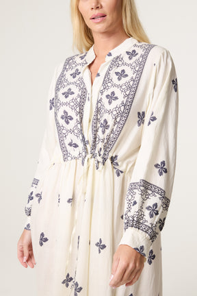 Floral Embroidery Tunic Smock Dress