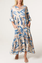 Abstract Leaf Tassel Smock Dress