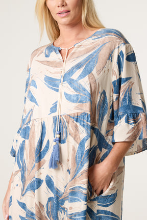 Abstract Leaf Tassel Smock Dress