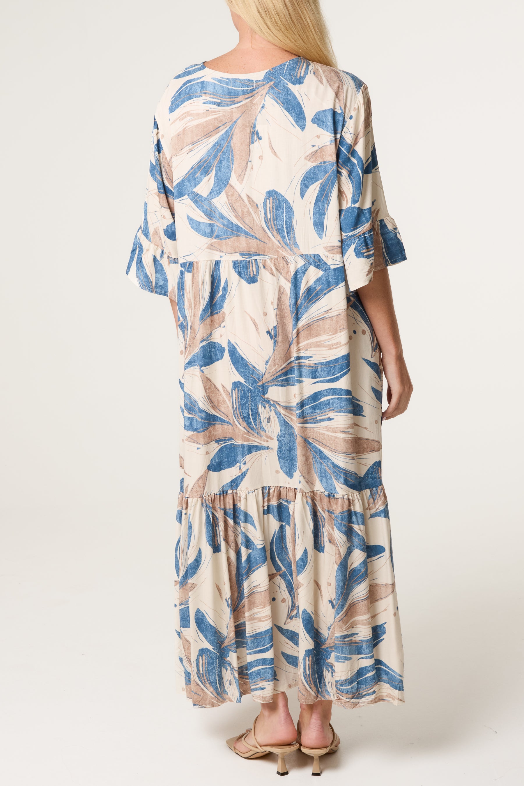 Abstract Leaf Tassel Smock Dress