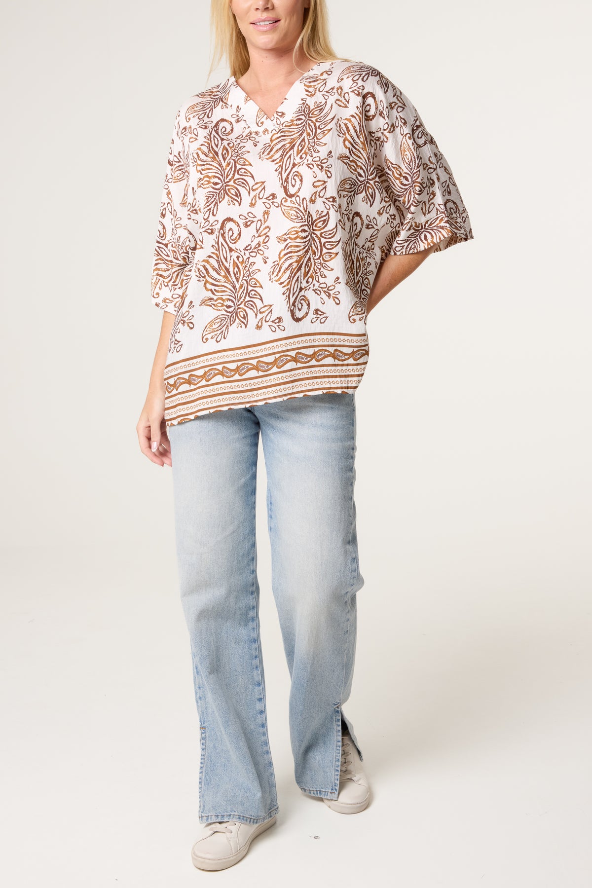Paisley Print Boxy Open Collar Top