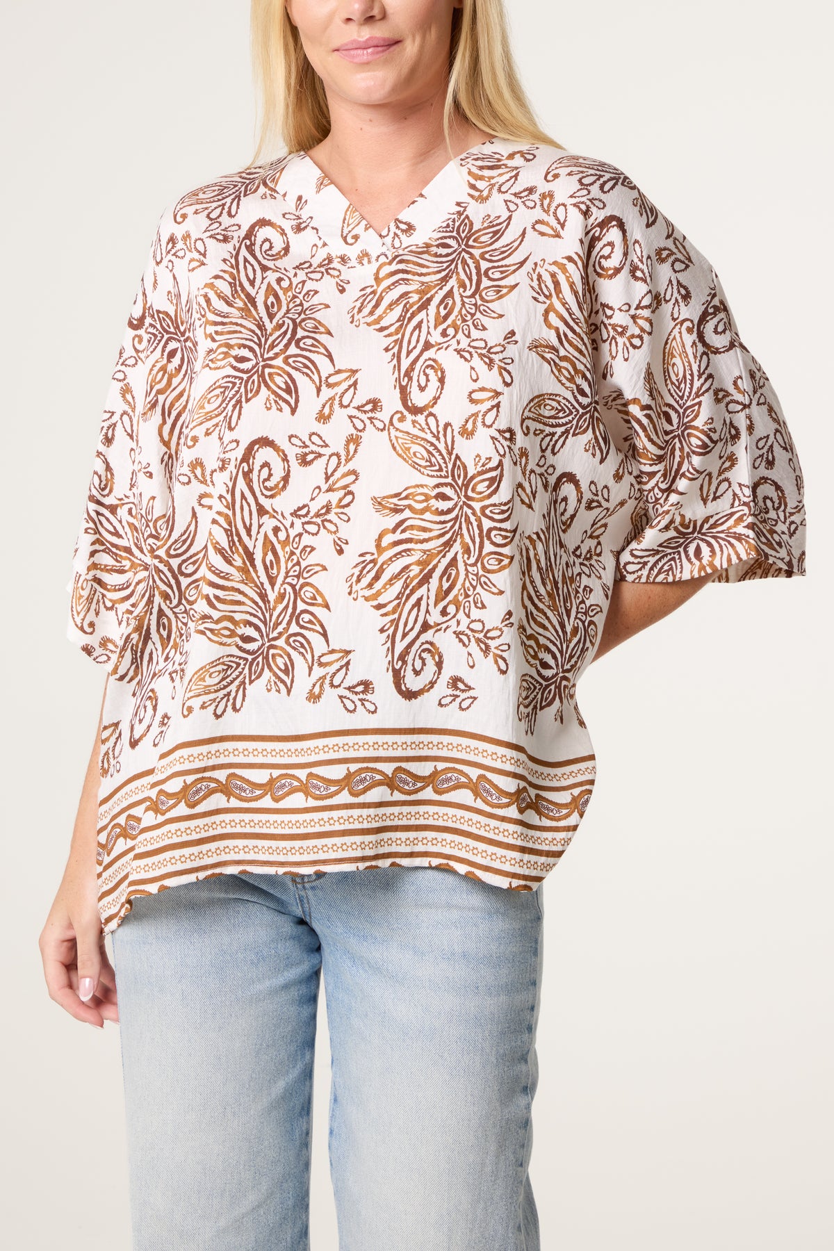 Paisley Print Boxy Open Collar Top