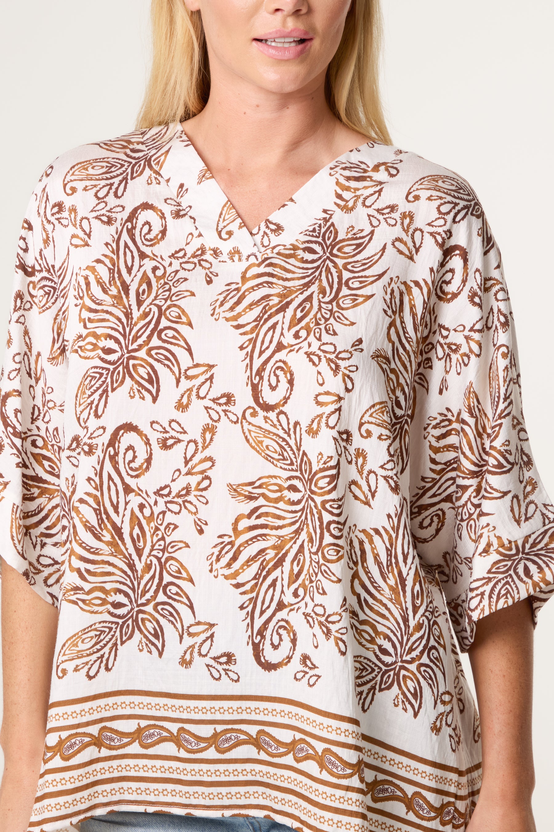 Paisley Print Boxy Open Collar Top