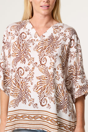 Paisley Print Boxy Open Collar Top