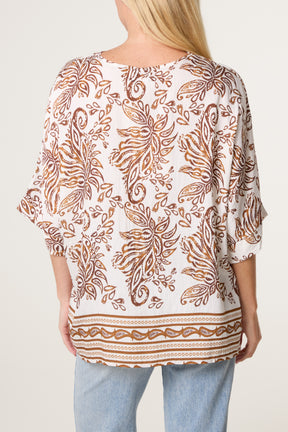 Paisley Print Boxy Open Collar Top