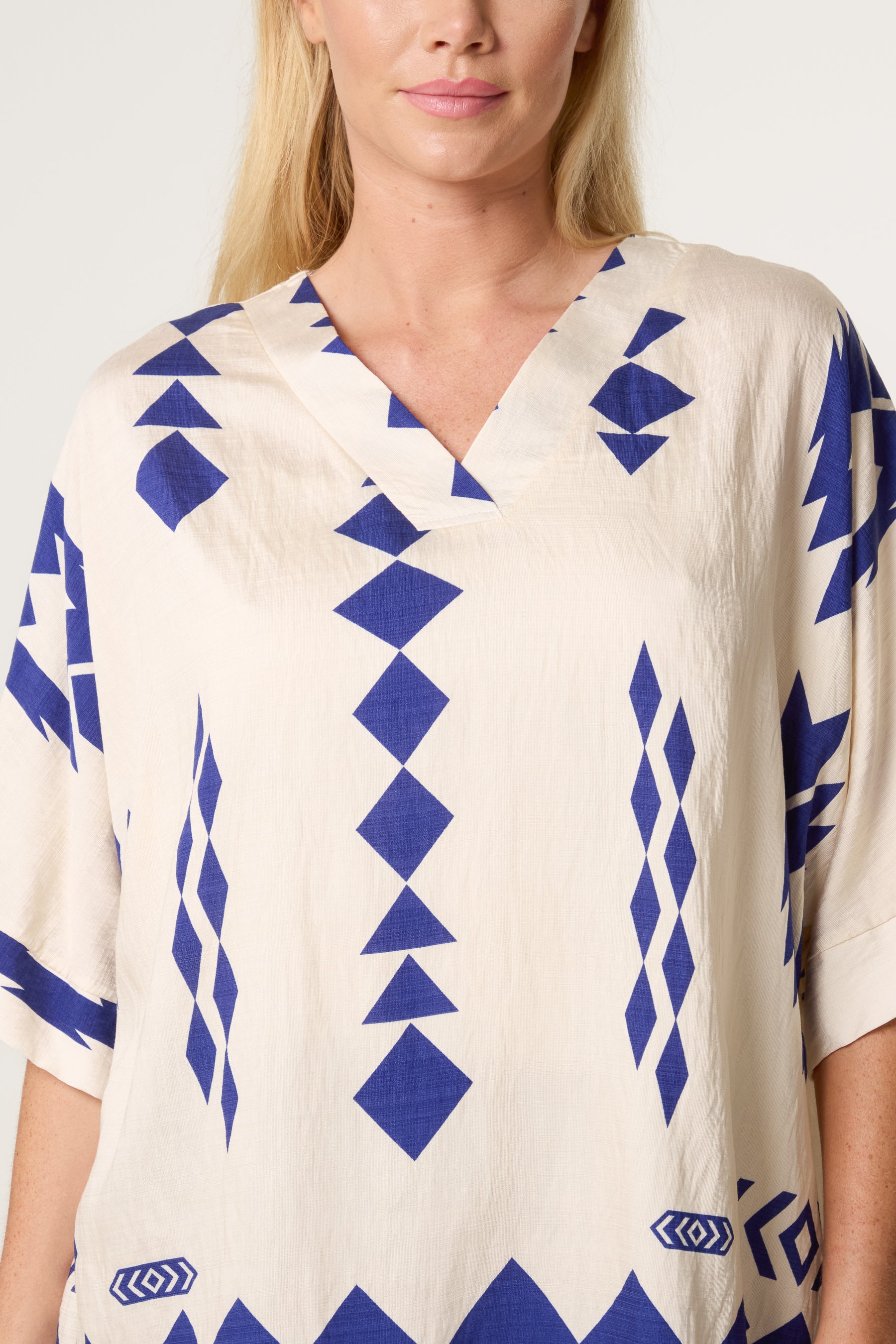 Geometric Print Boxy Open Collar Top