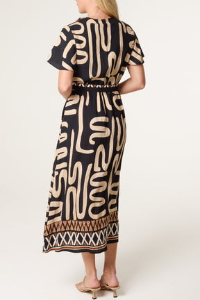 Abstract & Border Wrap Tie Dress