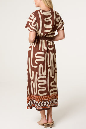 Abstract & Border Wrap Tie Dress