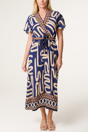 Abstract & Border Wrap Tie Dress