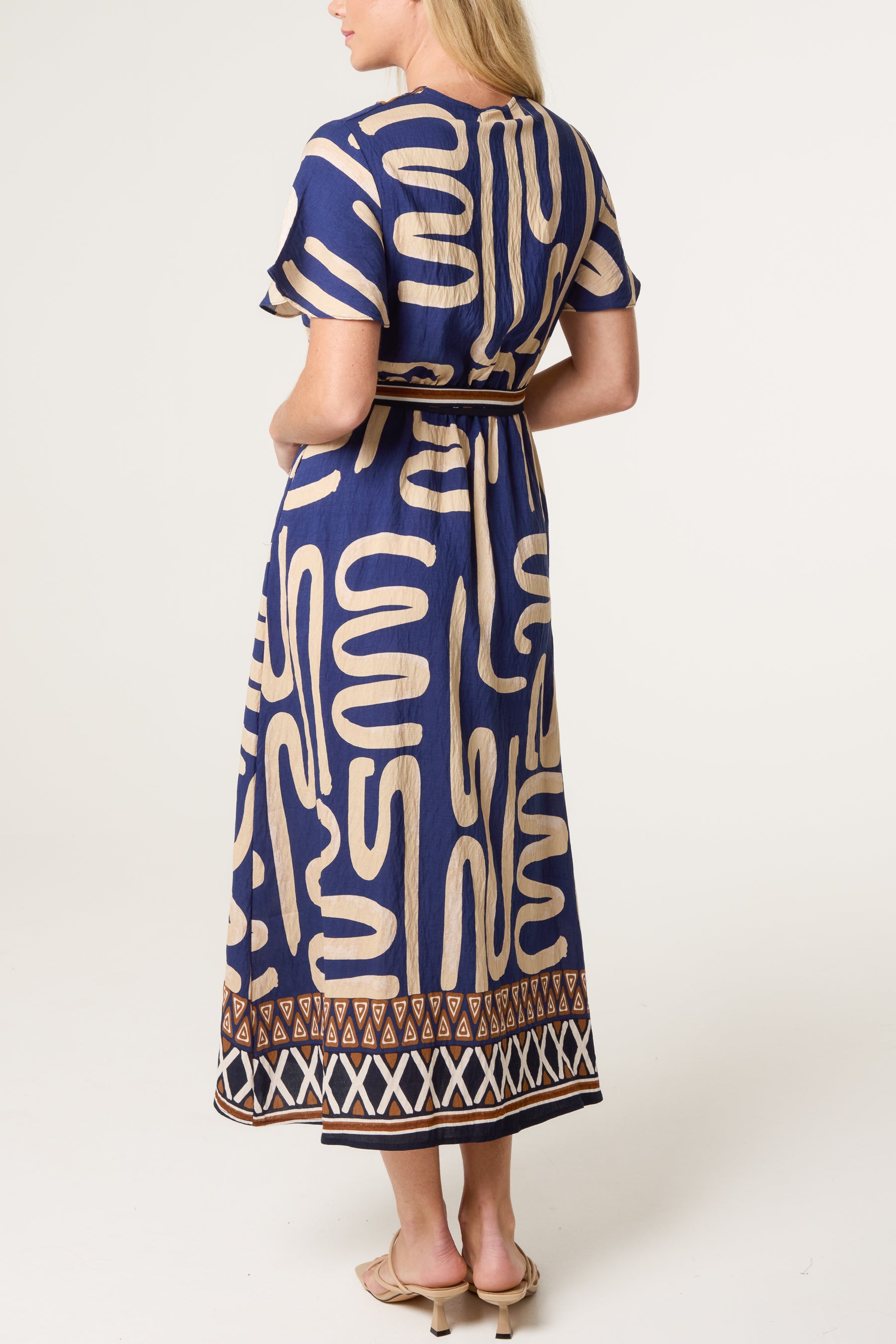 Abstract & Border Wrap Tie Dress