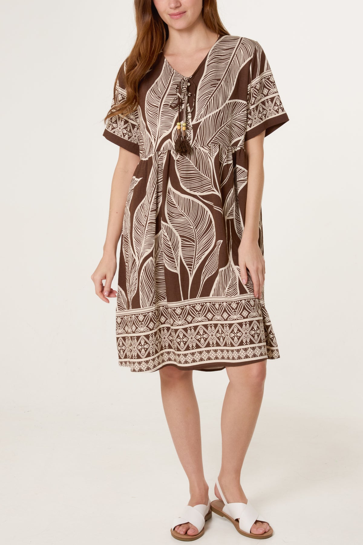 Tropical Leaf Print Tassel Dress