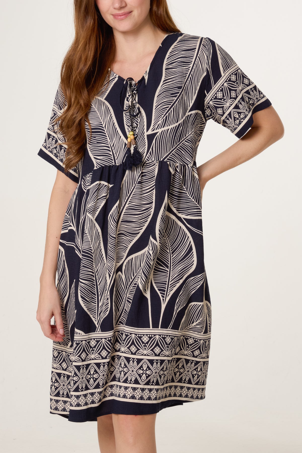 Tropical Leaf Print Tassel Dress