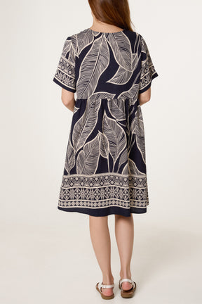 Tropical Leaf Print Tassel Dress