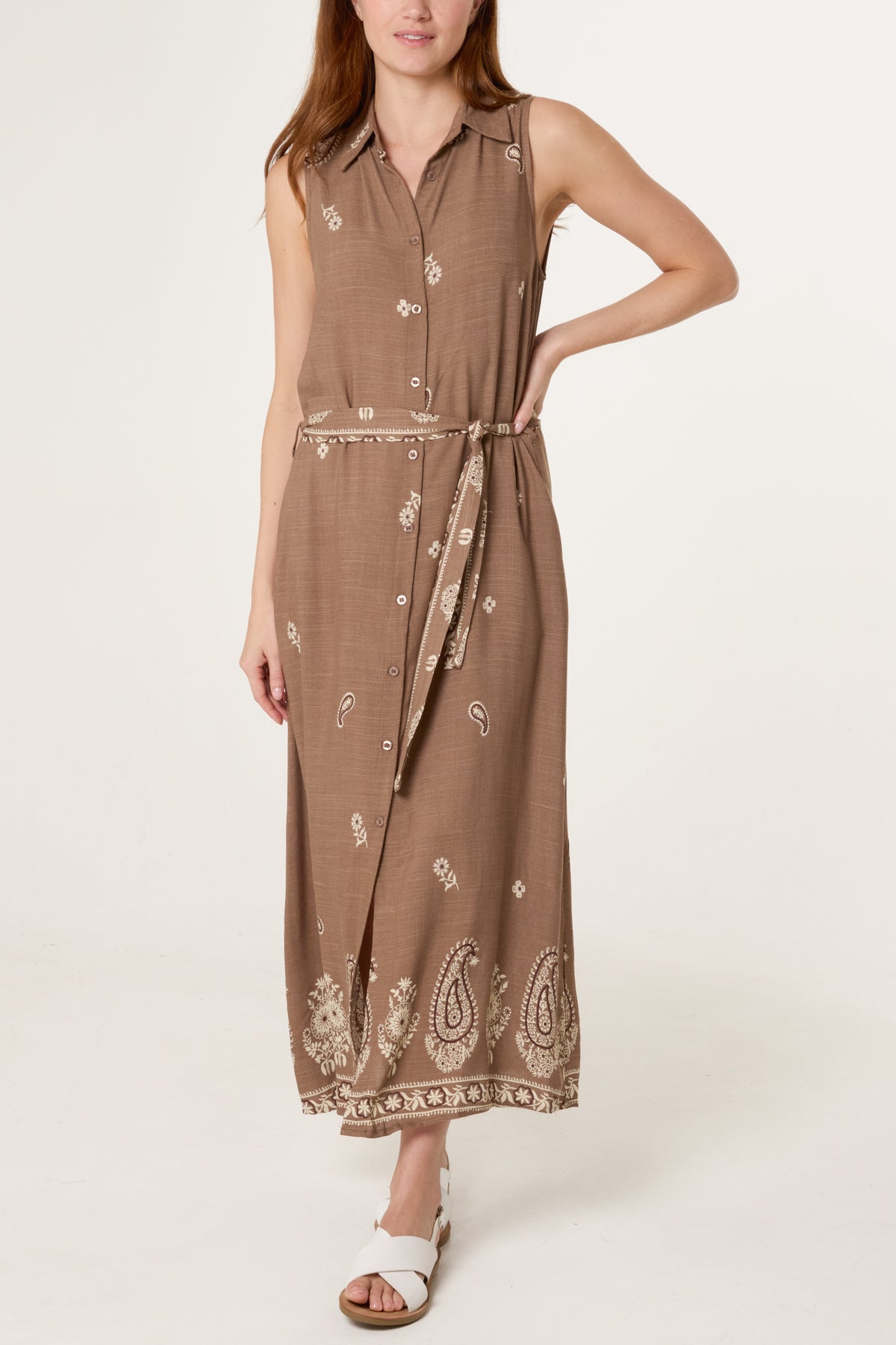 Embroidery Button & Belt Dress