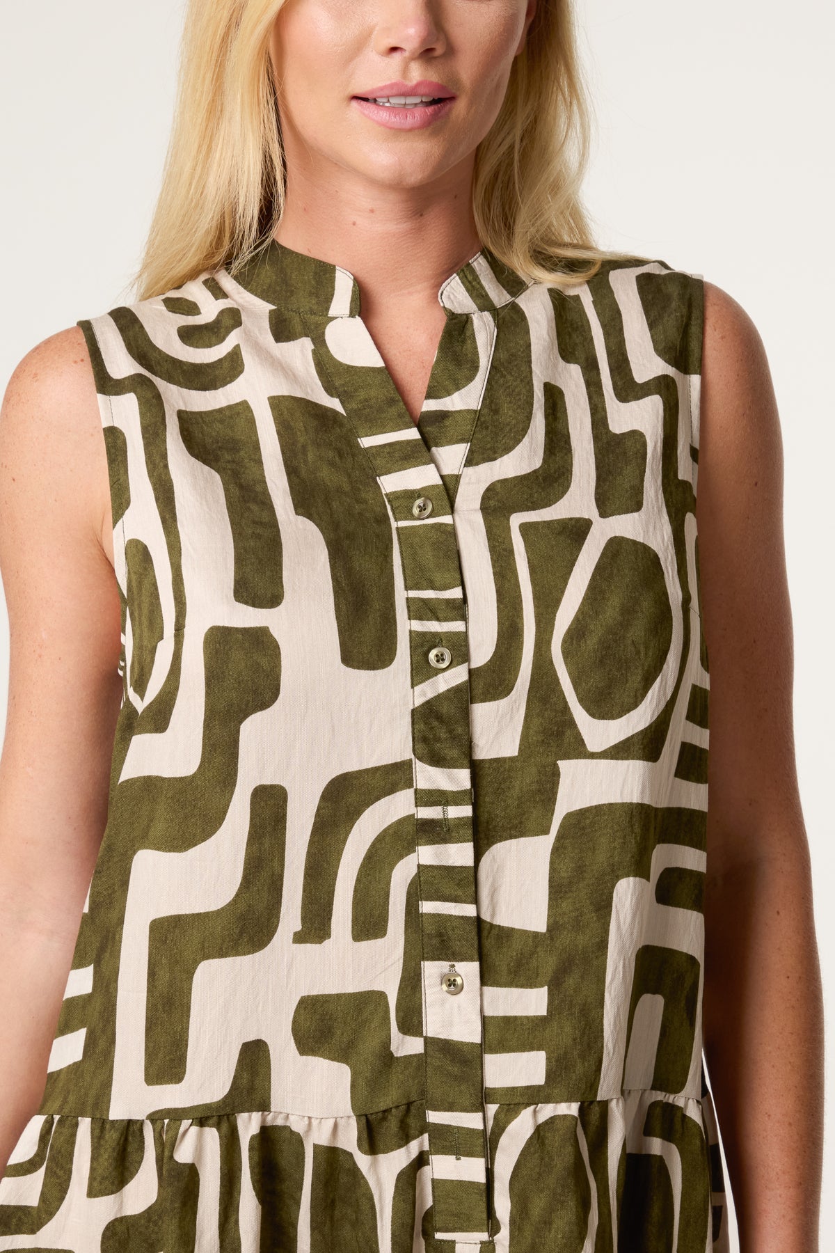 Geo Abstract Open Collar Smock Dress