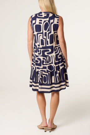 Geo Abstract Open Collar Smock Dress