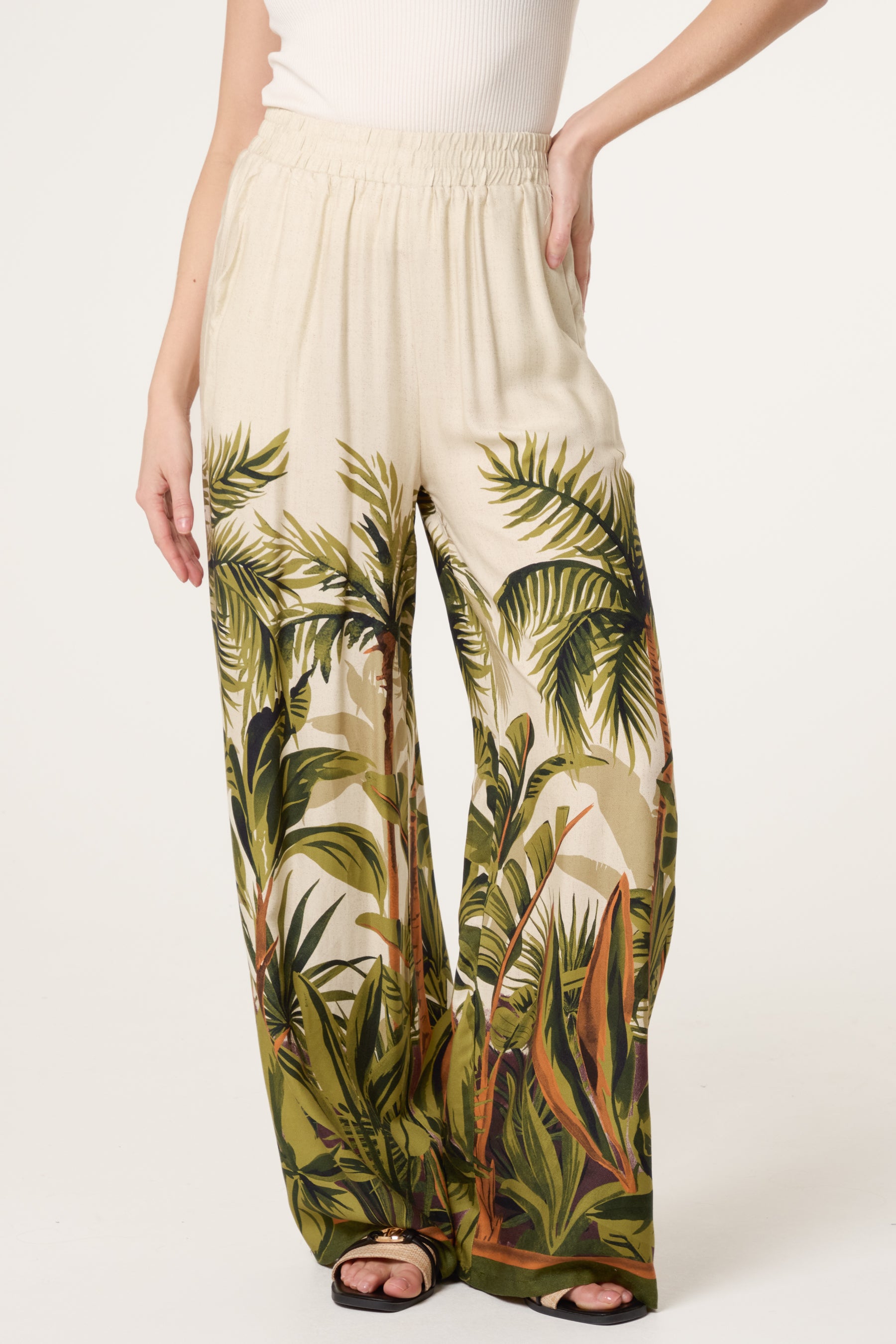 Jungle Leaf Wide Leg Trousers