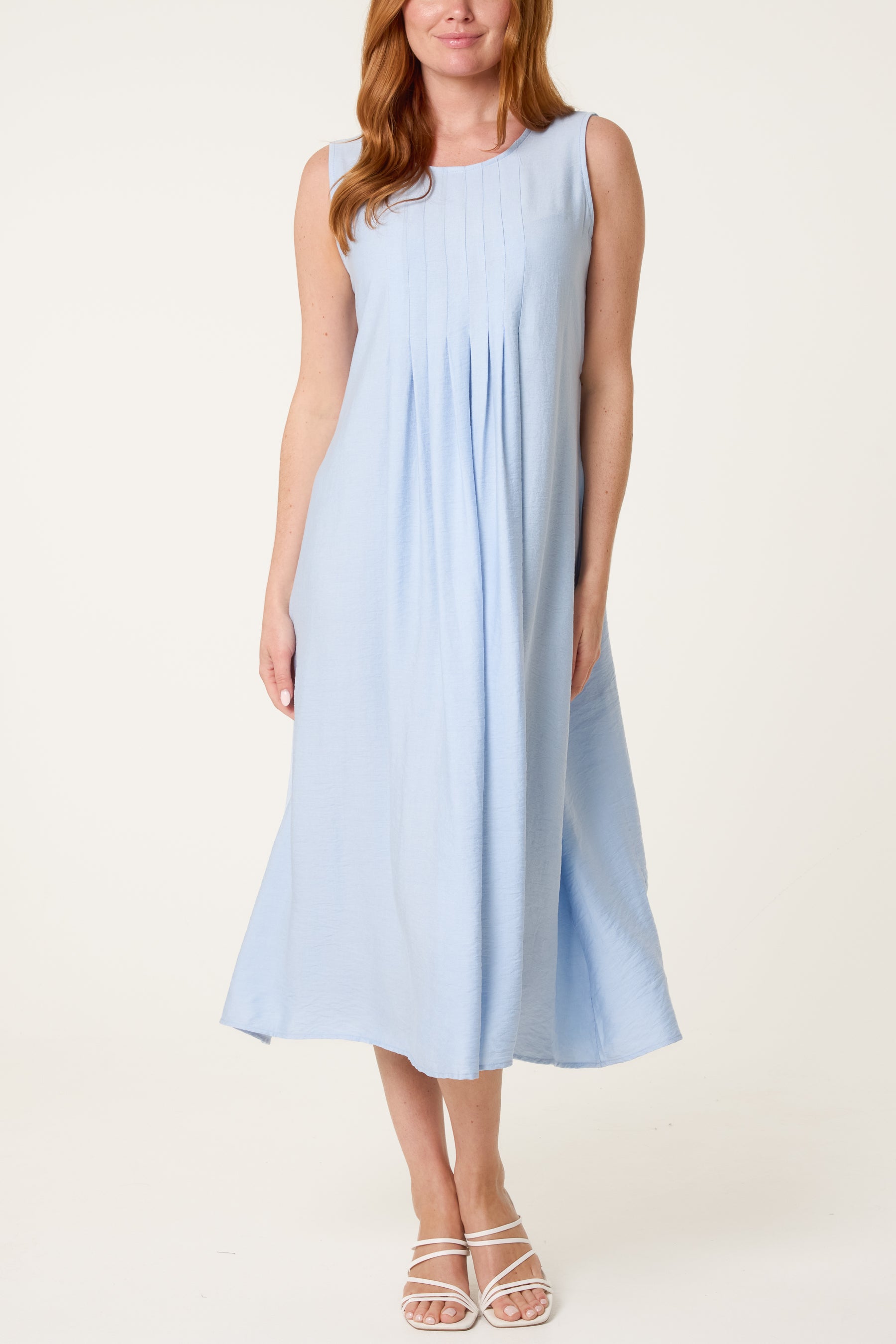 Plain Round Neck Midi Dress