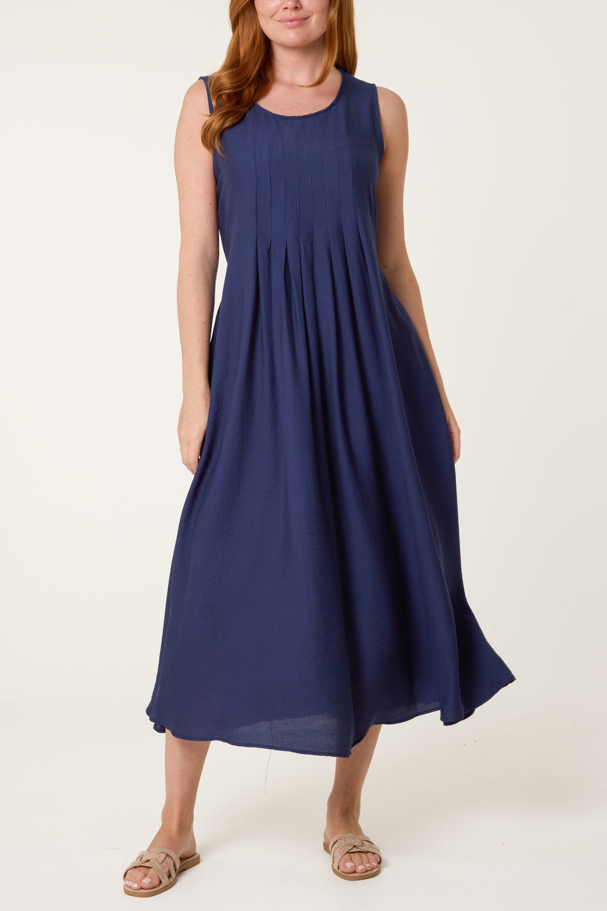 Plain Round Neck Midi Dress