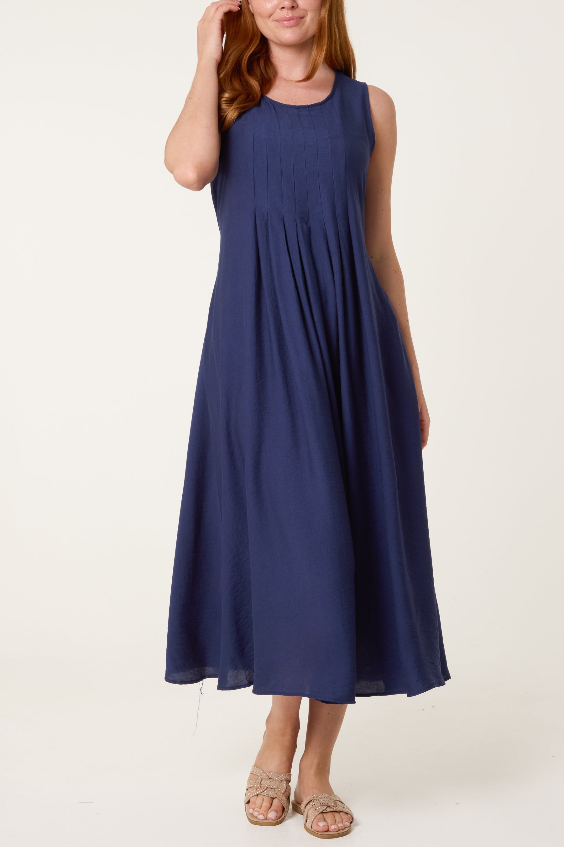Plain Round Neck Midi Dress