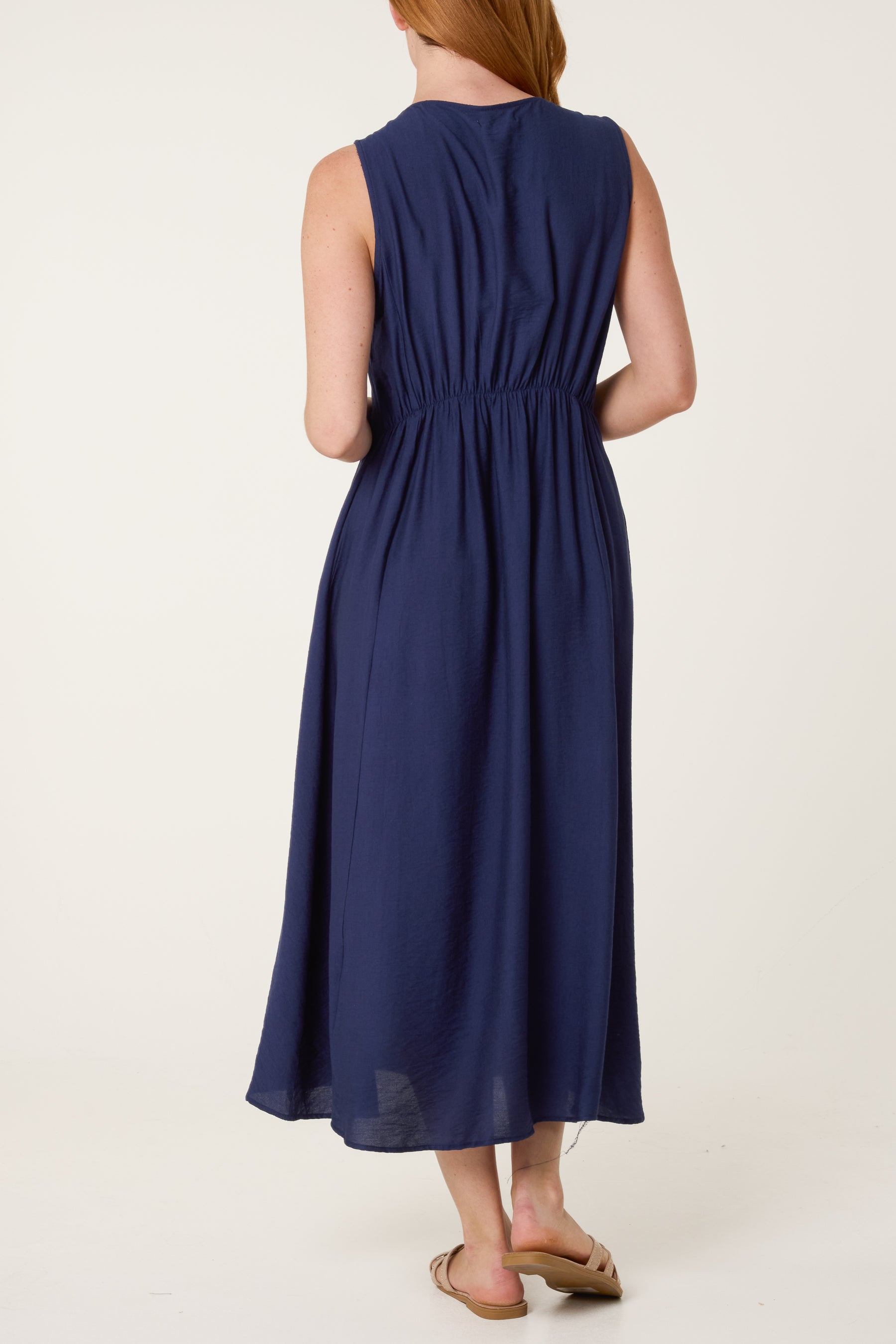 Plain Round Neck Midi Dress