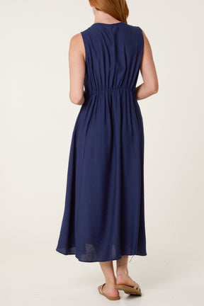 Plain Round Neck Midi Dress