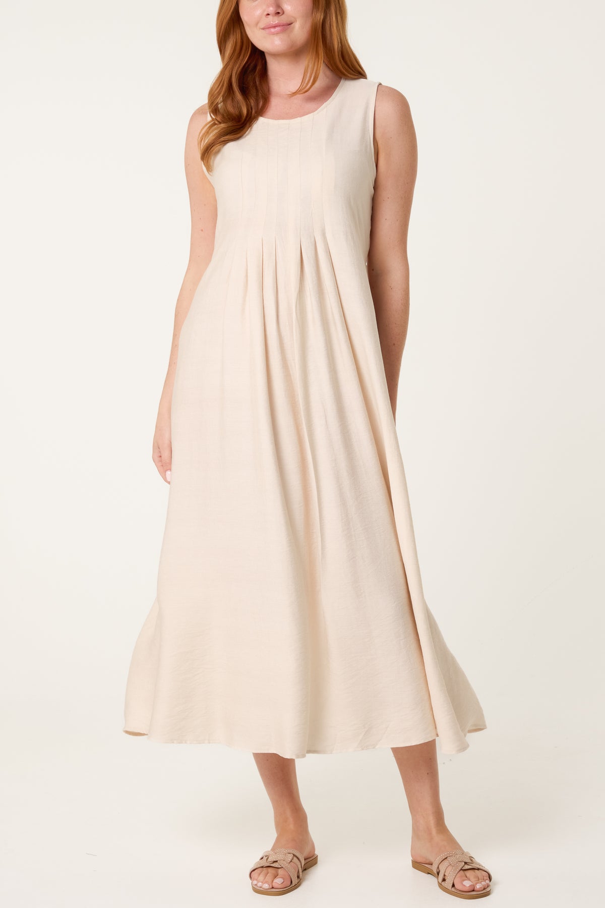 Plain Round Neck Midi Dress