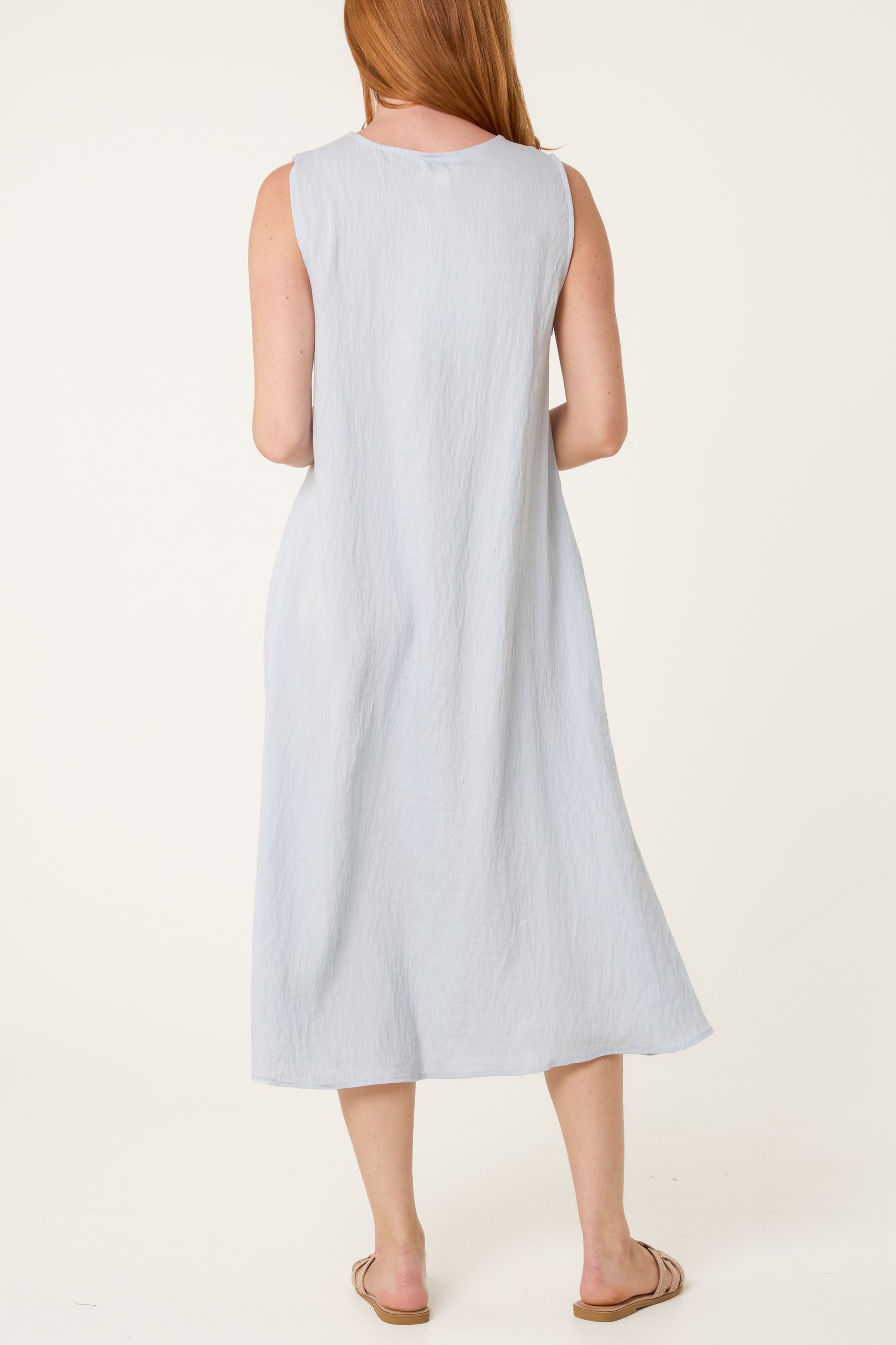 Gold Button V-Neck Tunic Dress