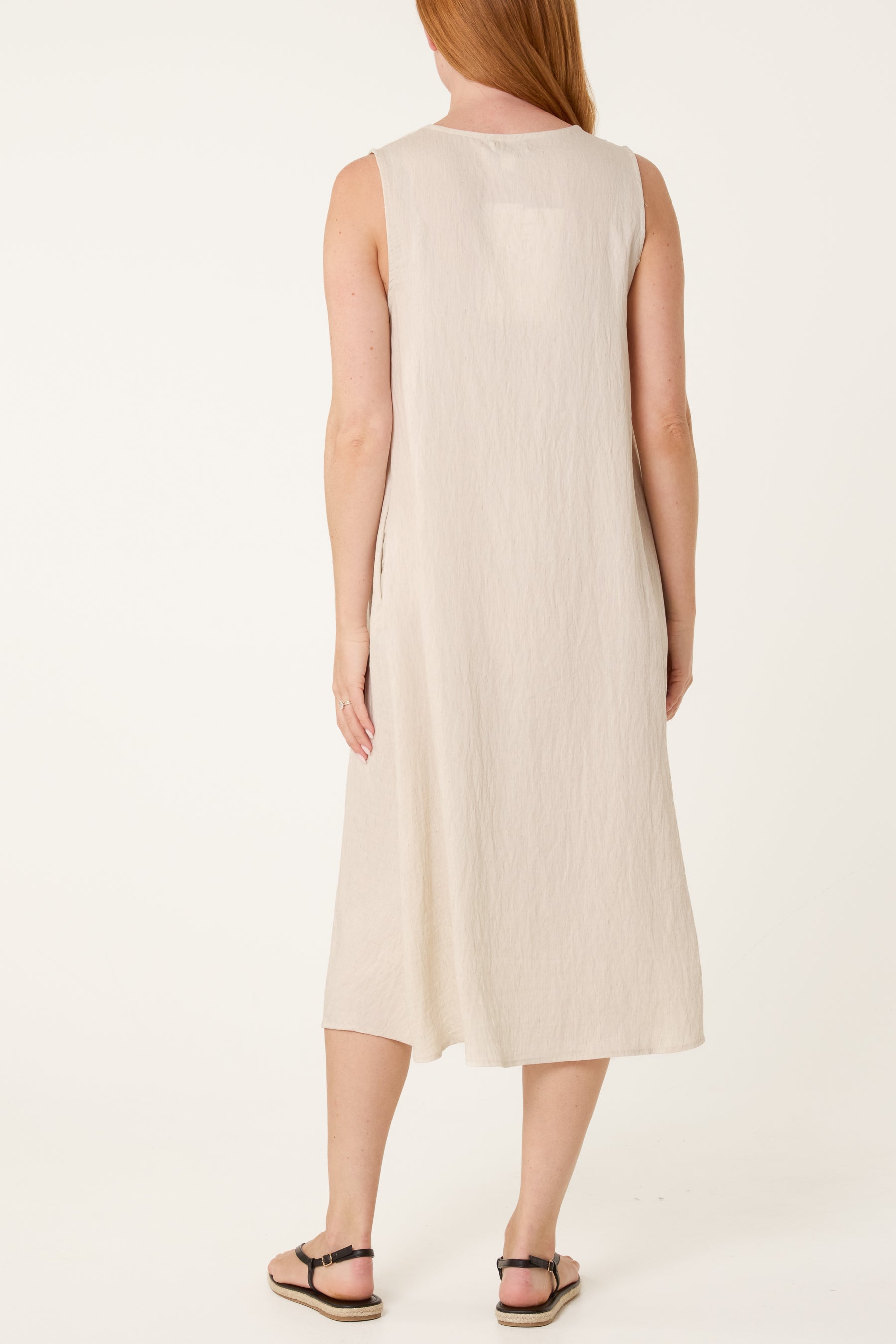 Gold Button V-Neck Tunic Dress