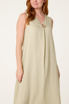 Gold Button V-Neck Tunic Dress