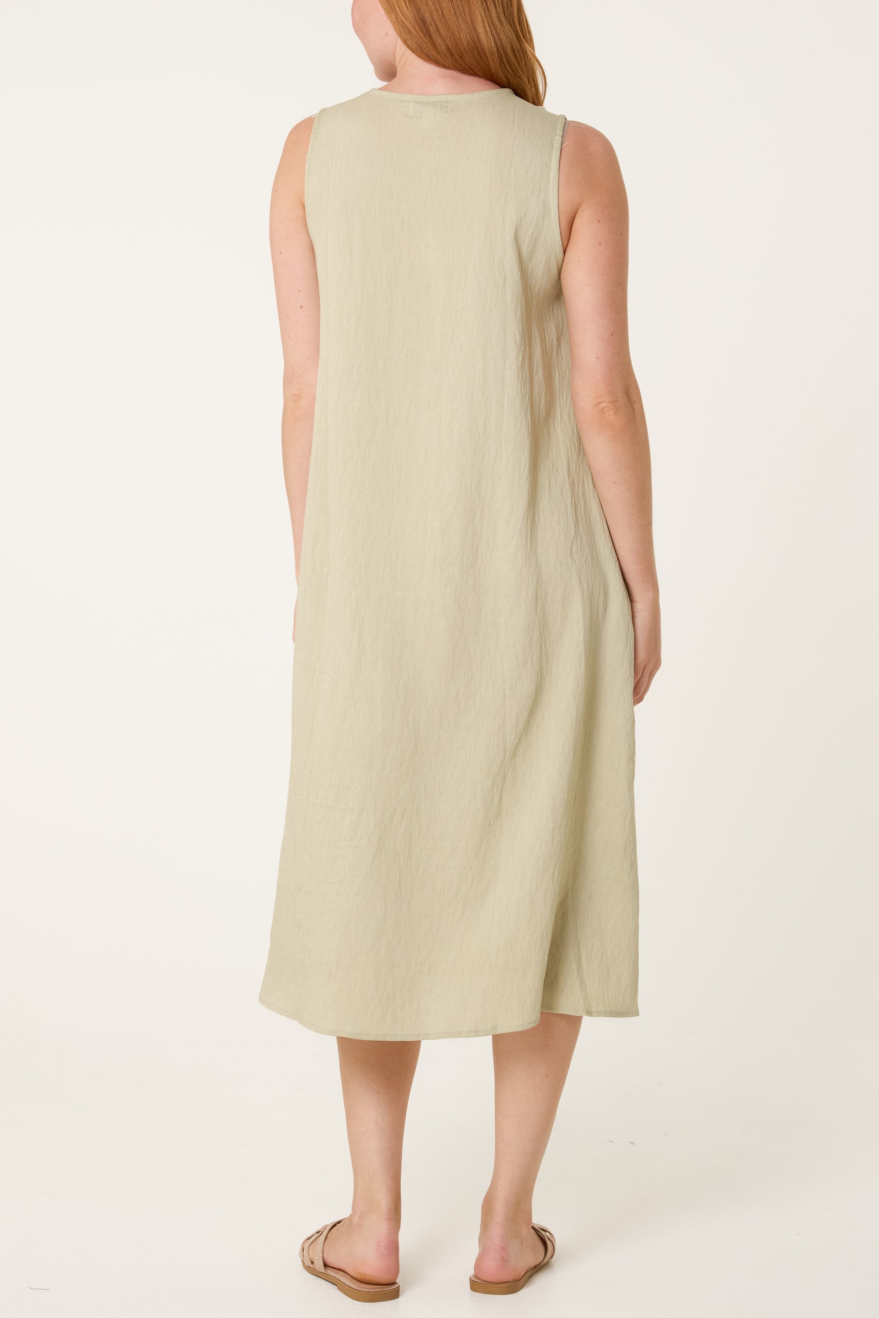 Gold Button V-Neck Tunic Dress