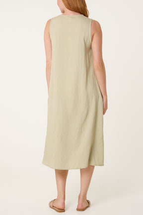 Gold Button V-Neck Tunic Dress