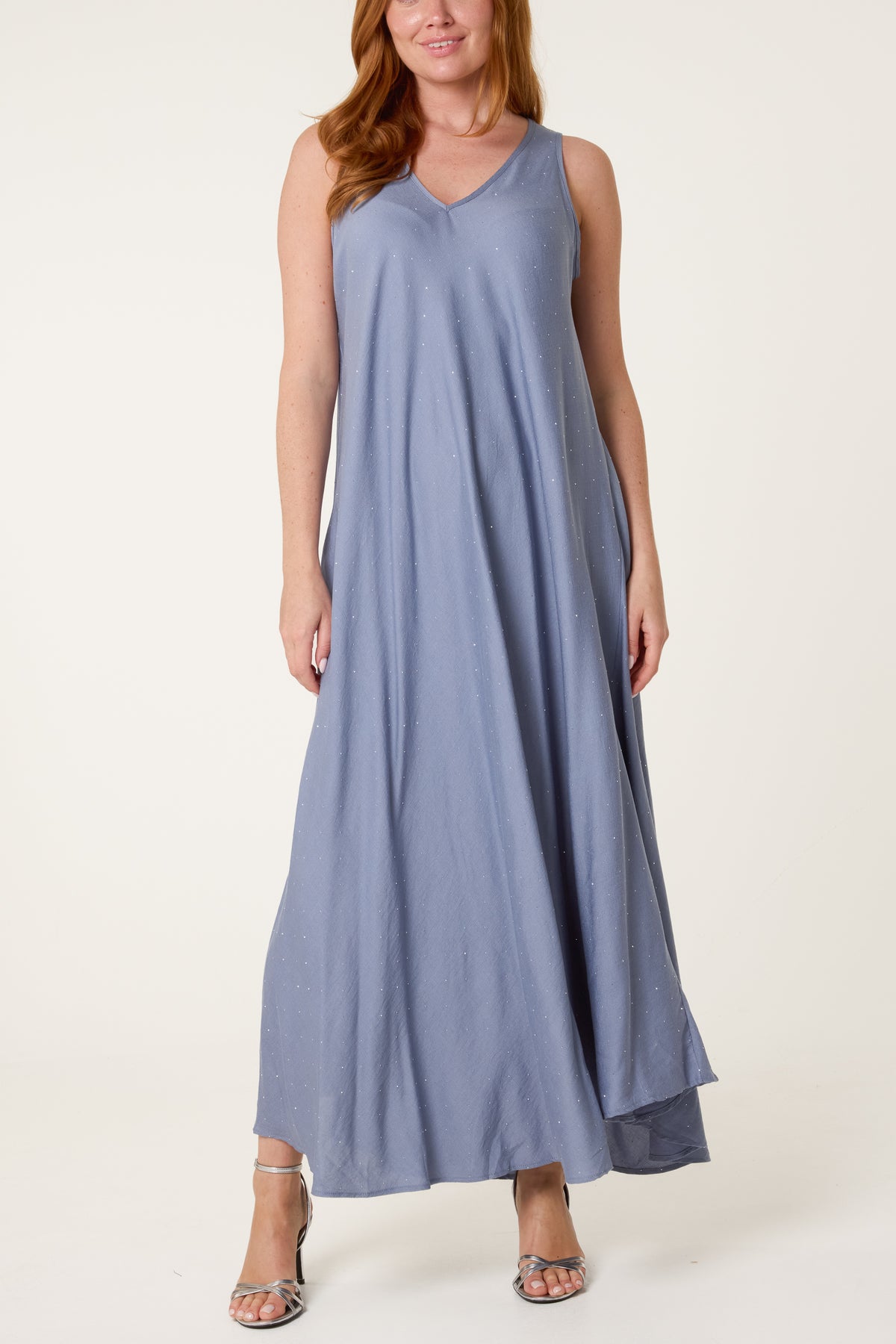 Sequined V-Neck Sleeveless Maxi Dress