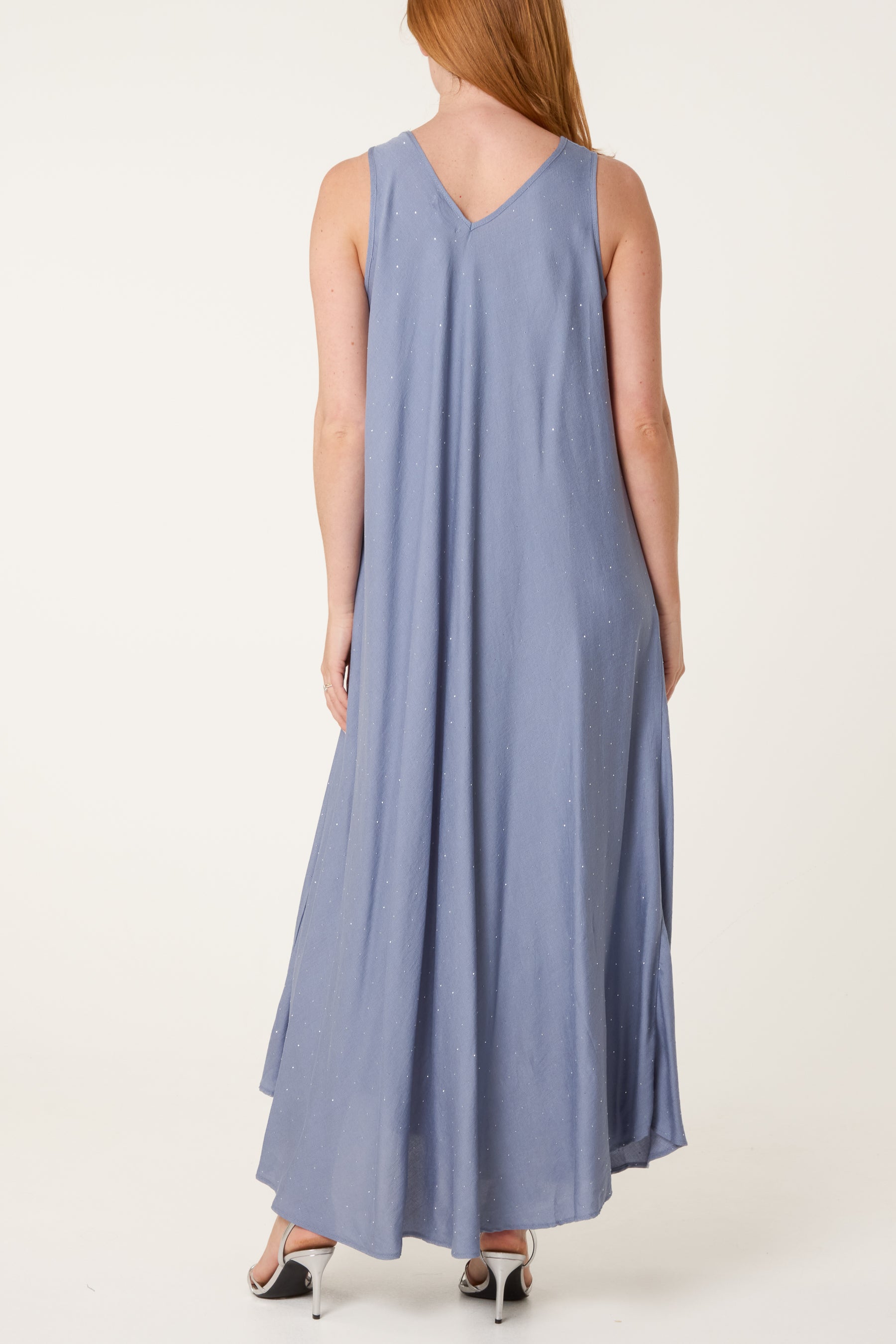 Sequined V-Neck Sleeveless Maxi Dress