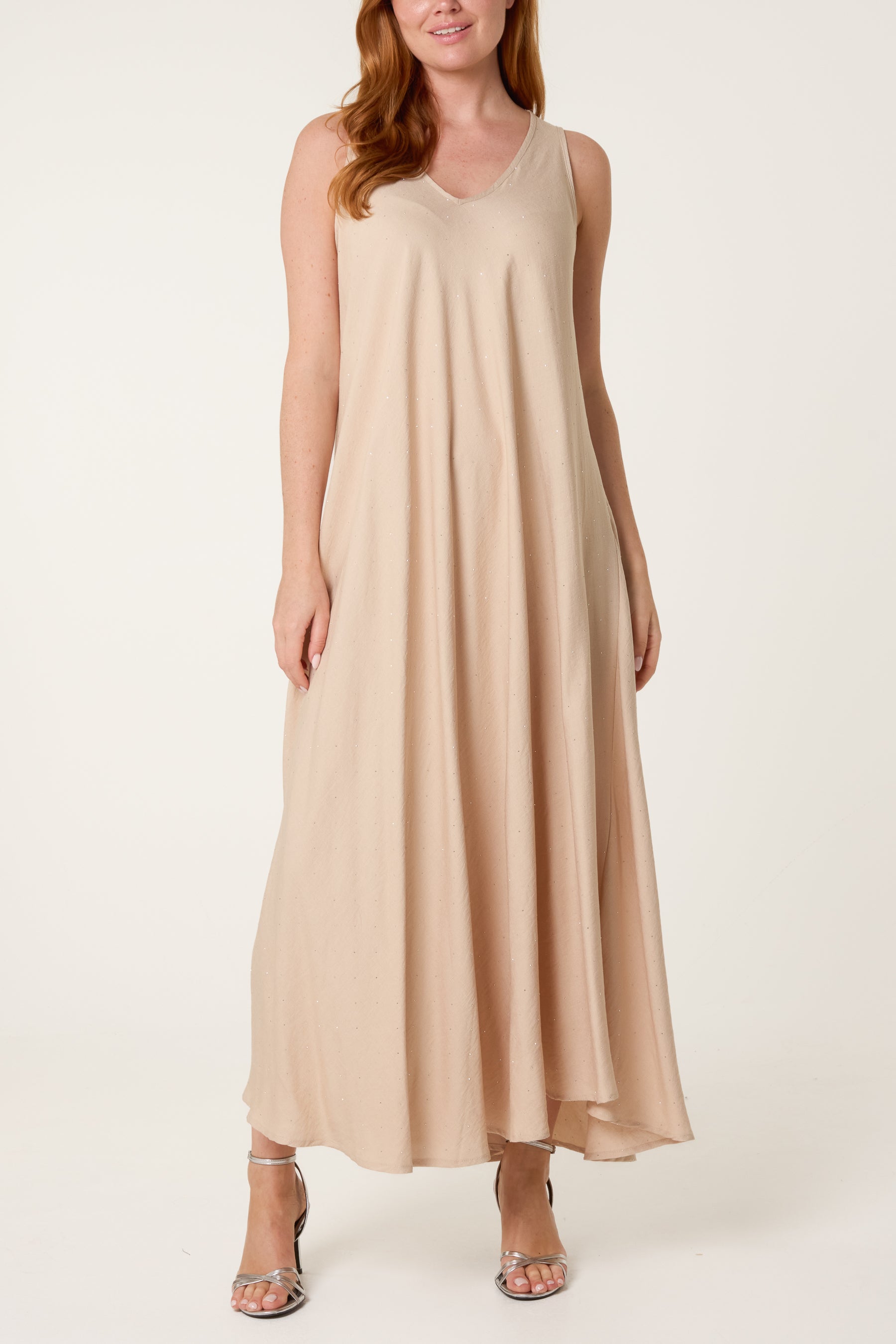 Sequined V-Neck Sleeveless Maxi Dress