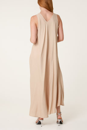 Sequined V-Neck Sleeveless Maxi Dress