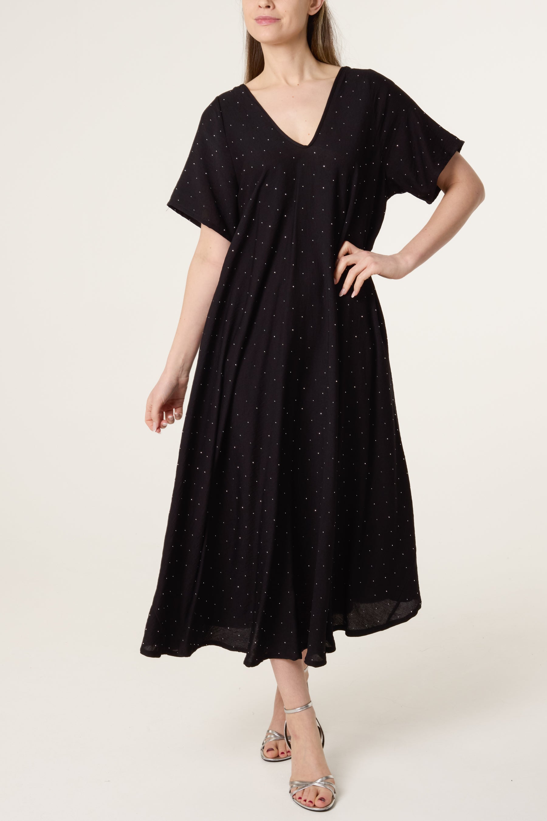 Diamante V-Neck Relaxed Dress