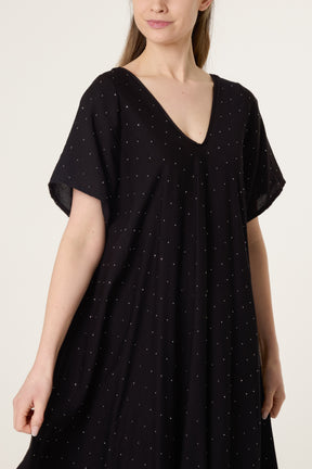 Diamante V-Neck Relaxed Dress