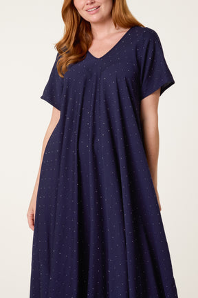 Diamante V-Neck Relaxed Dress