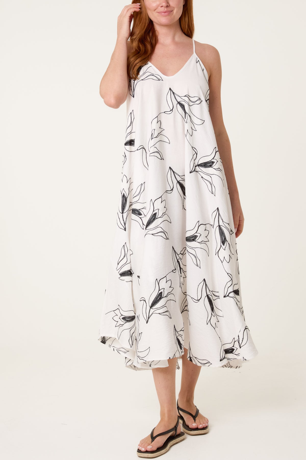 Floral Embroidery Sleeveless Midi Dress