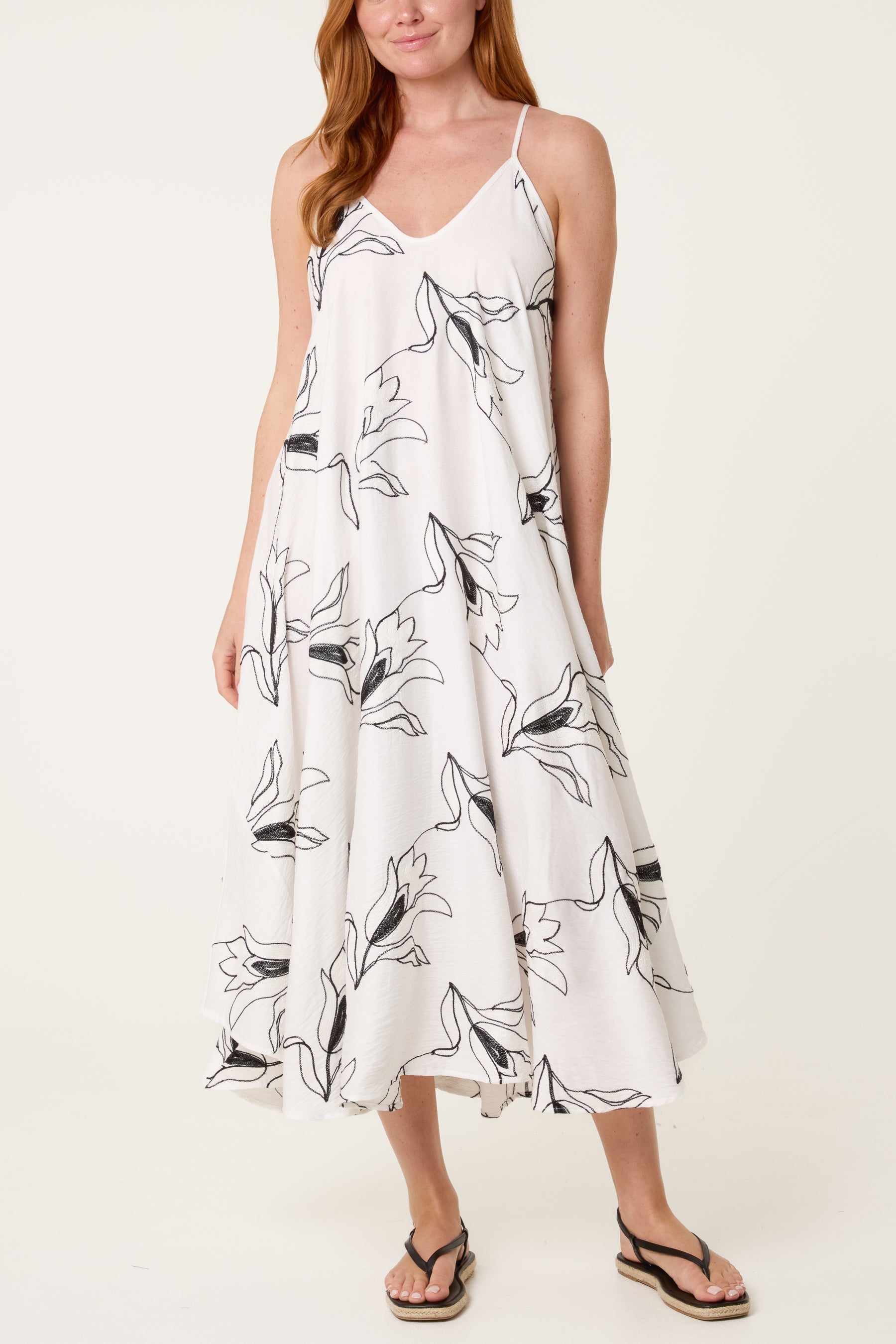 Floral Embroidery Sleeveless Midi Dress