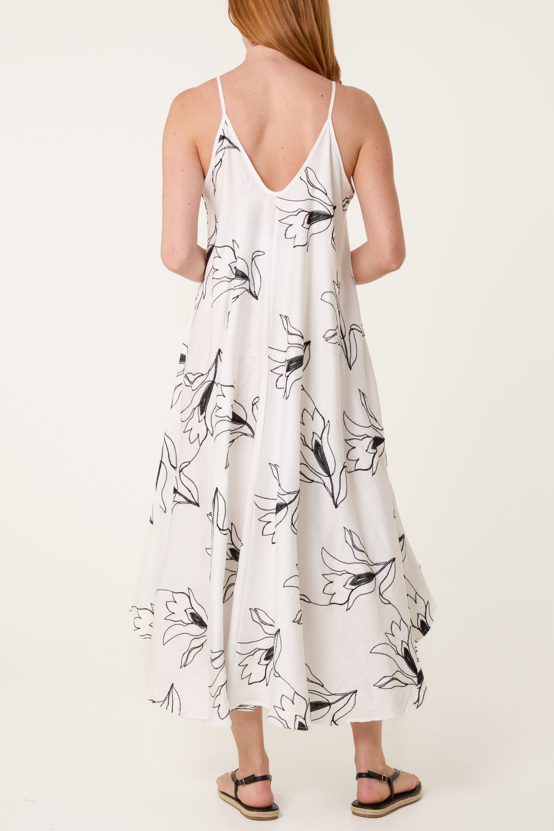 Floral Embroidery Sleeveless Midi Dress