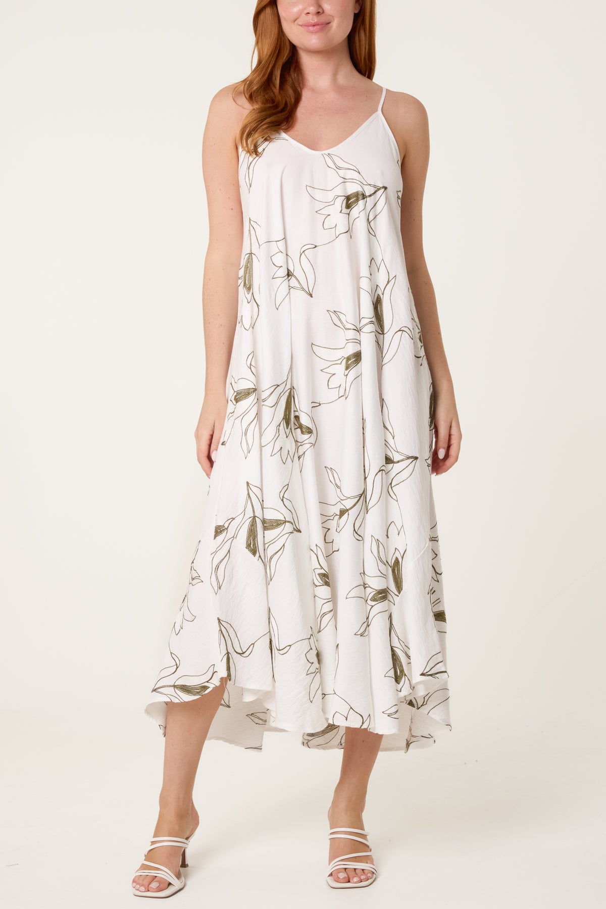 Floral Embroidery Sleeveless Midi Dress