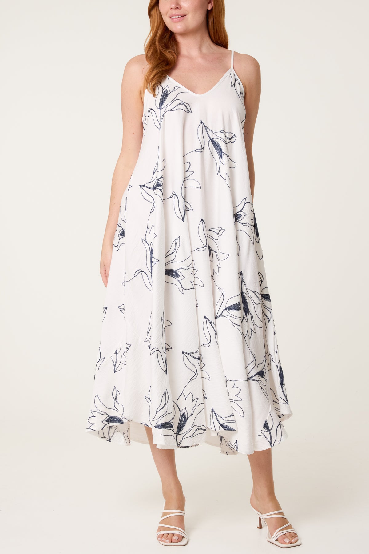 Floral Embroidery Sleeveless Midi Dress