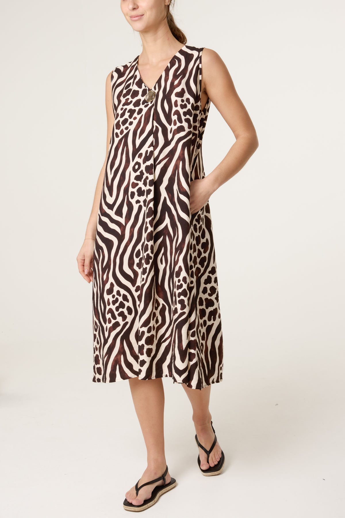 Mix Animal Print V Tunic Dress