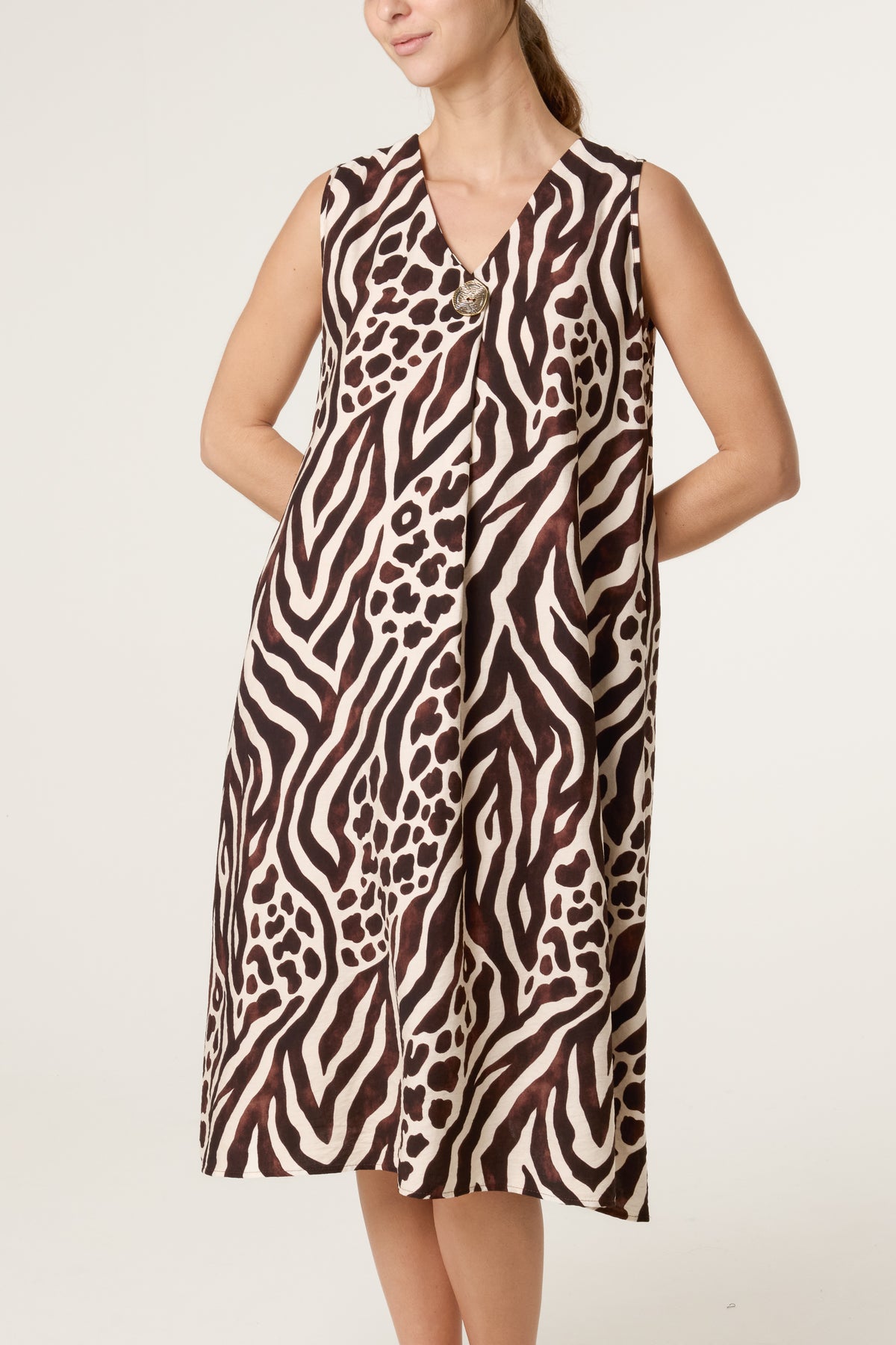 Mix Animal Print V Tunic Dress