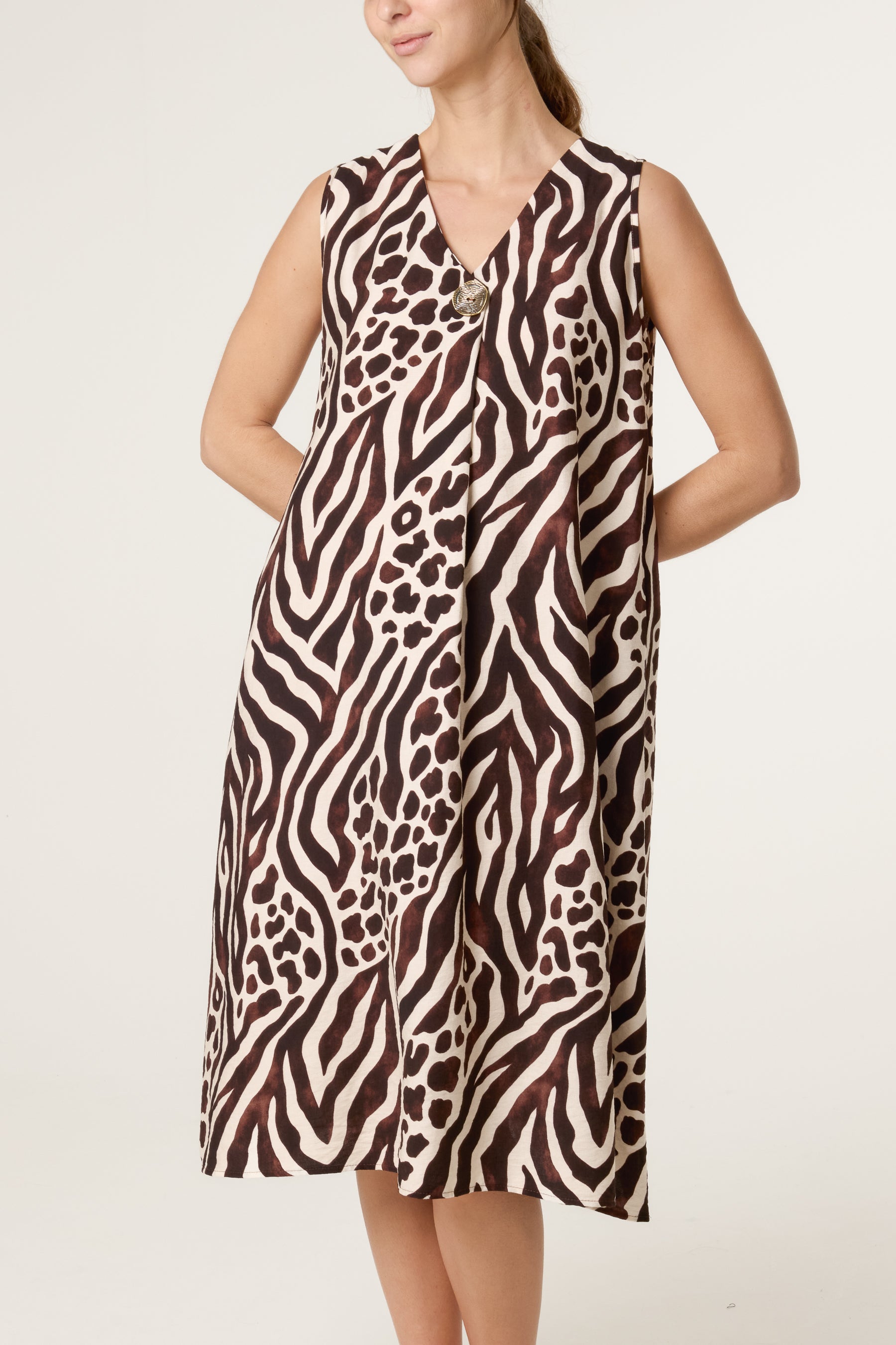 Mix Animal Print V Tunic Dress