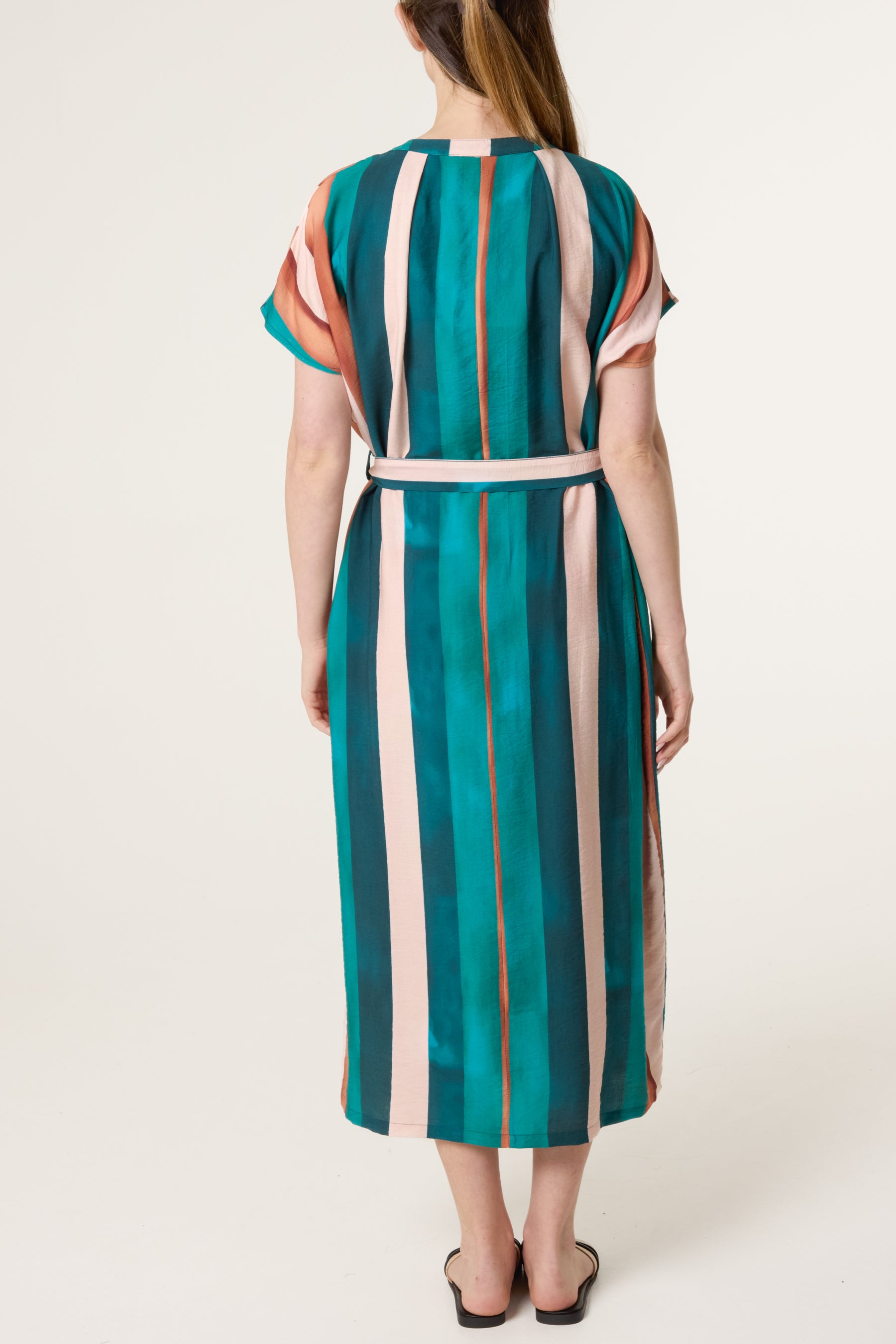 Stripe Button Through Tie Front Dress