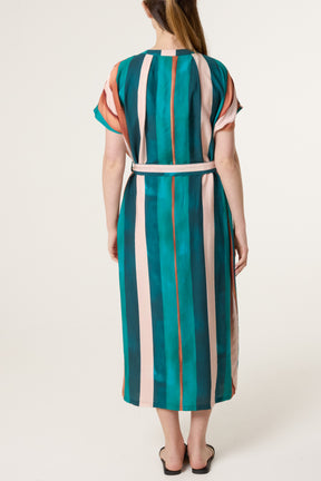 Stripe Button Through Tie Front Dress