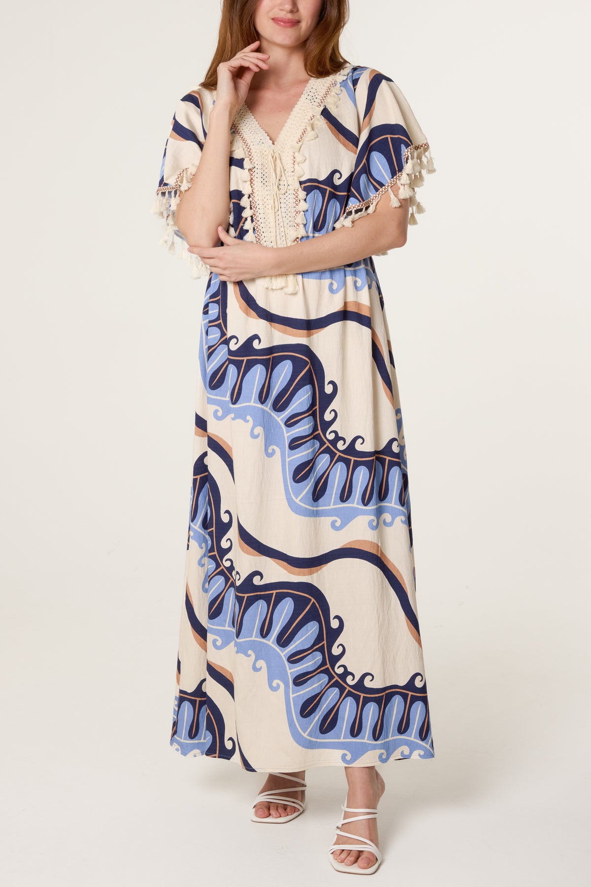 Swirl Print Tassel Maxi Dress